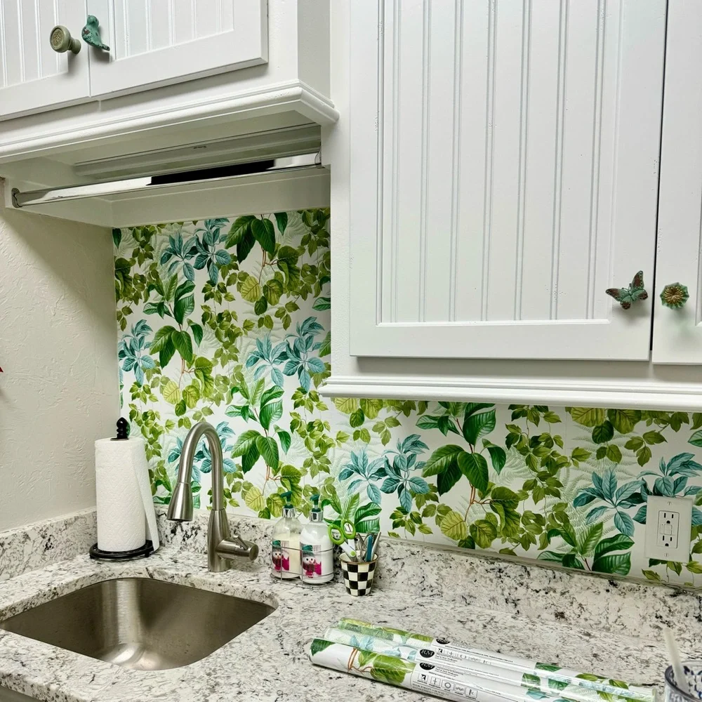 3 1/3 + New Rolls RAINFOREST LEAVES PEEL AND STICK WALLPAPER